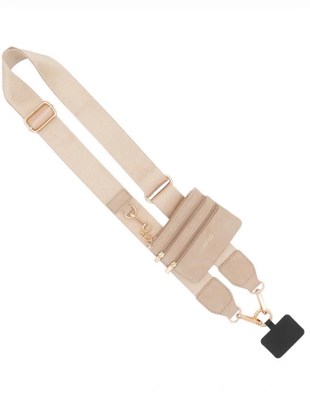 Neutral Beige Crossbody Phone Strap with Zipper Pouch